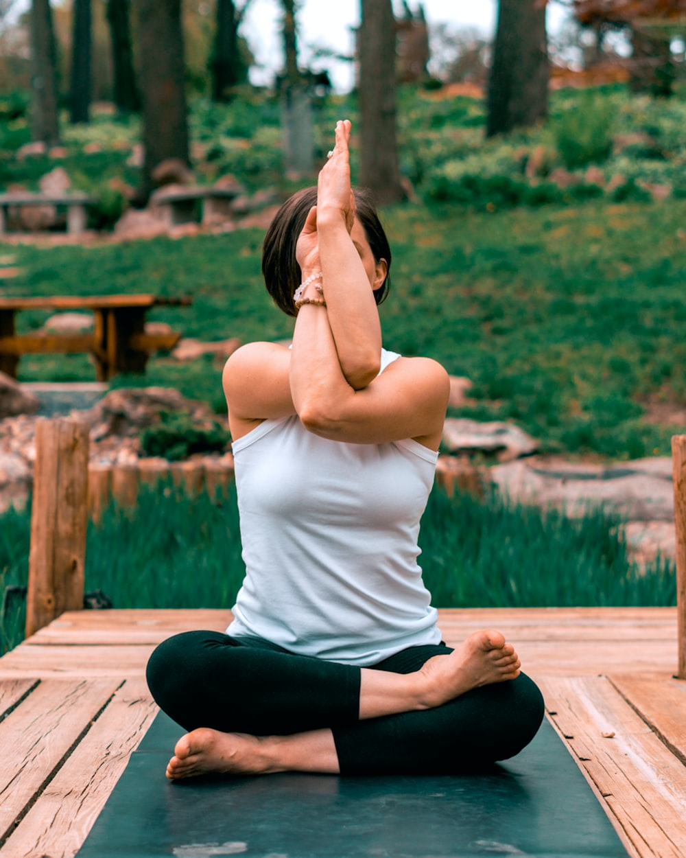 a woman doing yoga