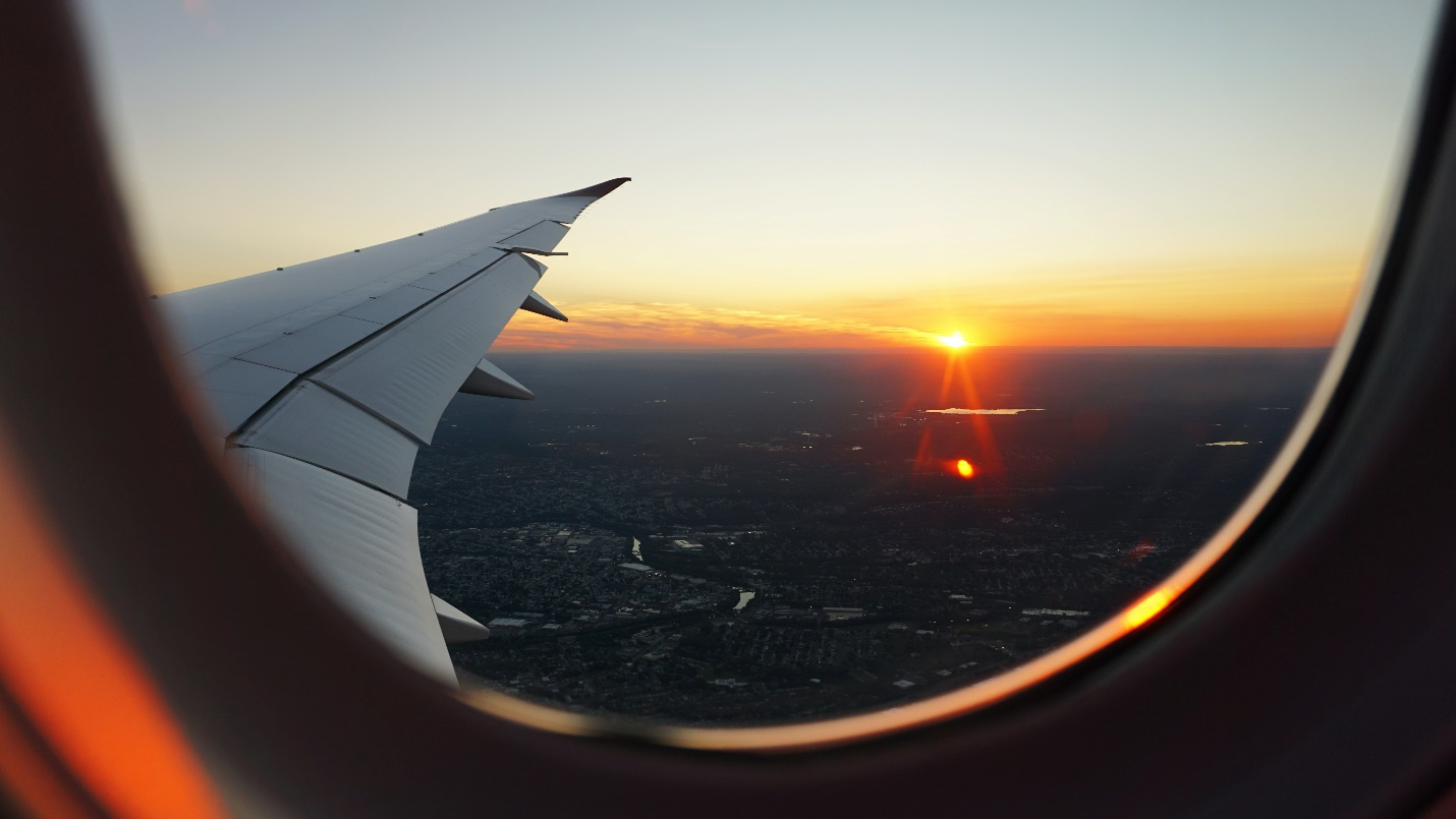 Sunset view from an airplane window